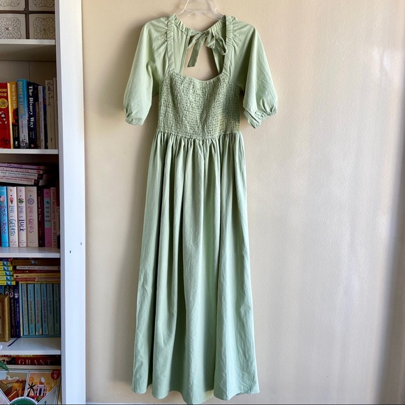 NWT | Nasty Gal Square Neck Puff Sleeve Maxi Dress Slit Shirred Bust Mint Green - Picture 4 of 10